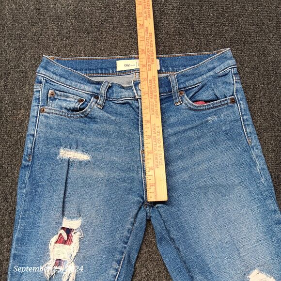 Gap 1969 Jeans Women 25 Regular Real Straight Distressed Stretch Low Rise Pants - Picture 7 of 10
